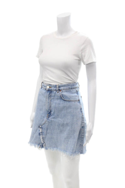 Zara Women A-Line Mini Skirt Light Blue Cotton Short Size XL