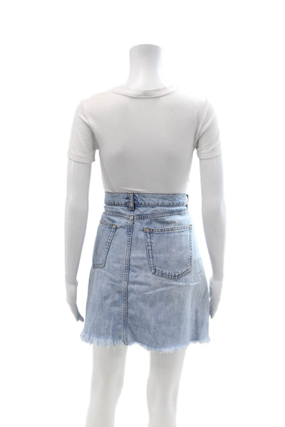 Zara Women A-Line Mini Skirt Light Blue Cotton Short Size XL