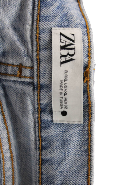 Zara Women A-Line Mini Skirt Light Blue Cotton Short Size XL