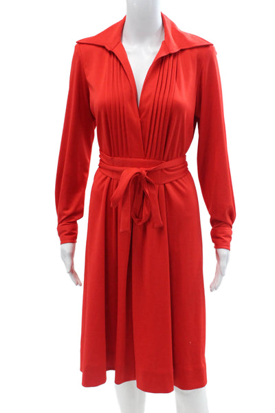 I.Magnin Women Shirt Dress Red Collared Button Mid-Calf Long Sleeve Size 14