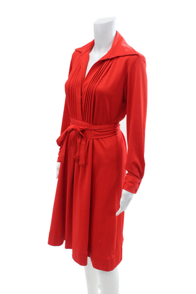 I.Magnin Women Shirt Dress Red Collared Button Mid-Calf Long Sleeve Size 14