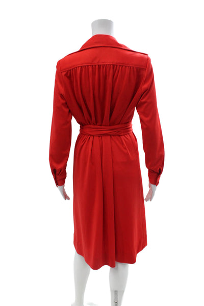 I.Magnin Women Shirt Dress Red Collared Button Mid-Calf Long Sleeve Size 14