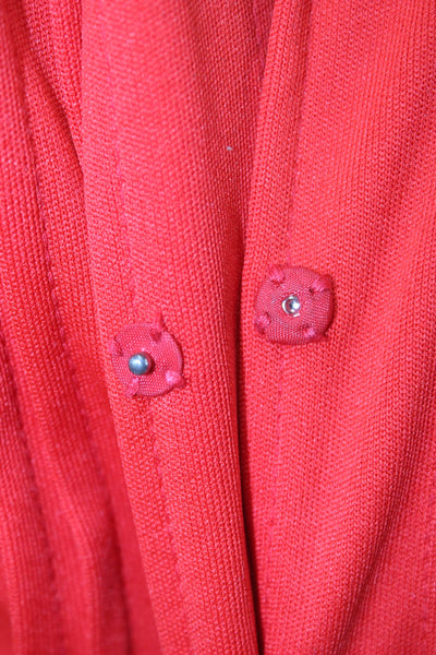 I.Magnin Women Shirt Dress Red Collared Button Mid-Calf Long Sleeve Size 14