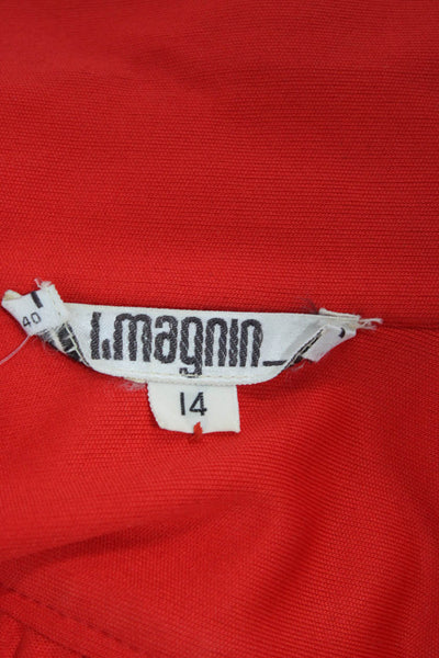 I.Magnin Women Shirt Dress Red Collared Button Mid-Calf Long Sleeve Size 14