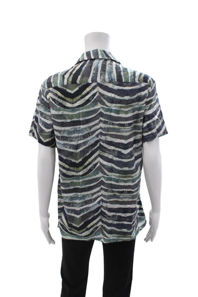 IRO Mens Striped Collared Short Sleeve Button-Up Shirt Black 100% Cotton Size M