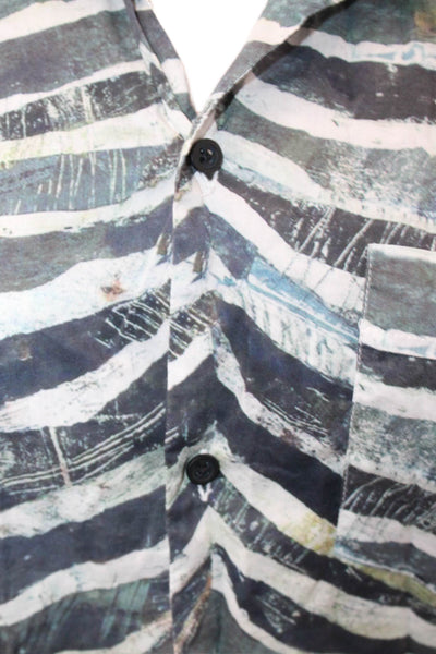 IRO Mens Striped Collared Short Sleeve Button-Up Shirt Black 100% Cotton Size M