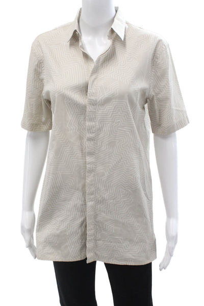 Helmut Lang Womens Collared Geometric Cotton Button-Up Short Sleeve Size XS