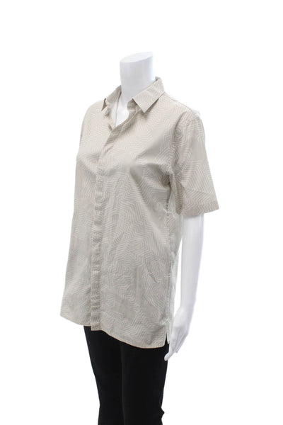 Helmut Lang Womens Collared Geometric Cotton Button-Up Short Sleeve Size XS