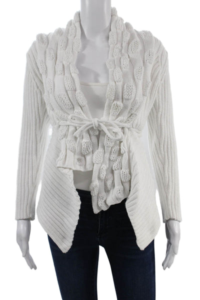 Pure Handknit Unisex Bohemian White Cotton Cardigan Long Sleeve Size XS