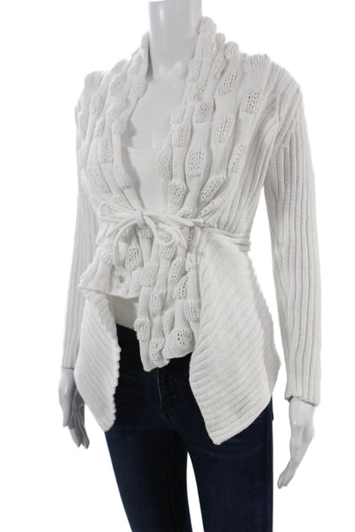 Pure Handknit Unisex Bohemian White Cotton Cardigan Long Sleeve Size XS