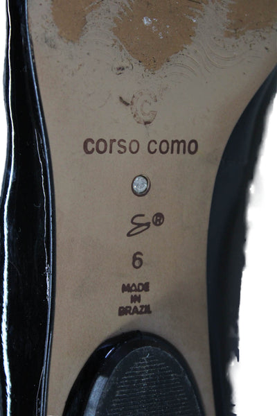 Corso Como Womens Slip On Pointed Toe Patent Leather Ballet Flats Black Size 6