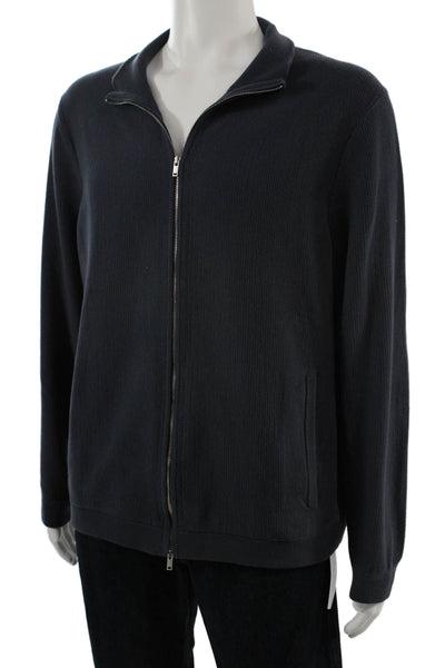 Theory Men Windbreaker Dark Blue Cotton Mock Neck Zip Long Sleeve Size XL