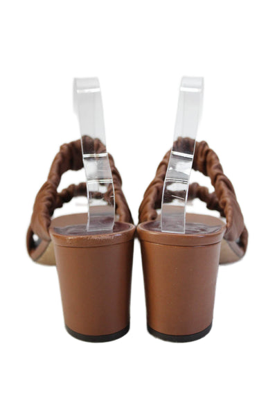 Staud Womens Leather Scrunched Slide On Sandal Heels Brown Size 38 8