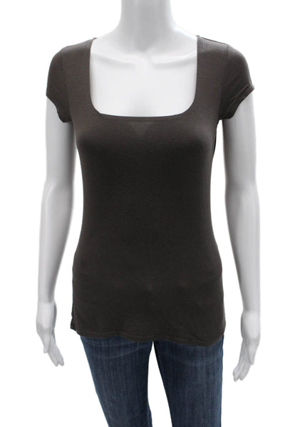 Elie Tahari Womens Basic Dark Gray Square Neck Cap Sleeve T-Shirt Size S