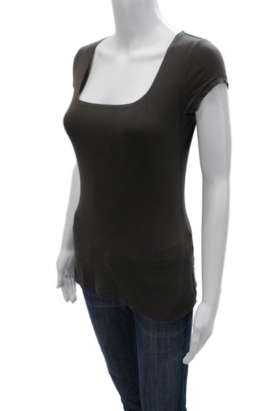 Elie Tahari Womens Basic Dark Gray Square Neck Cap Sleeve T-Shirt Size S