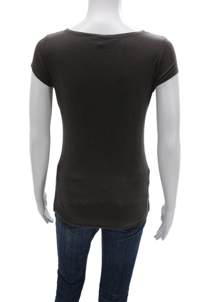 Elie Tahari Womens Basic Dark Gray Square Neck Cap Sleeve T-Shirt Size S