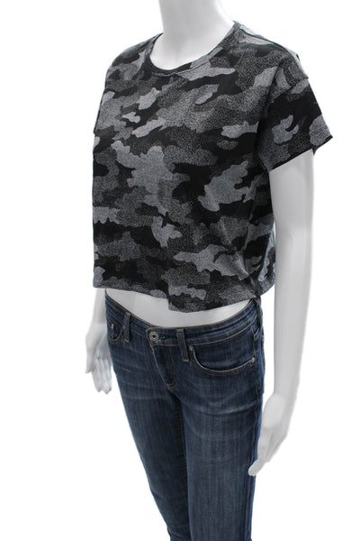 Lululemon Women Black Camouflage Cropped T-Shirt Crew Neck Short Sleeve Size 6