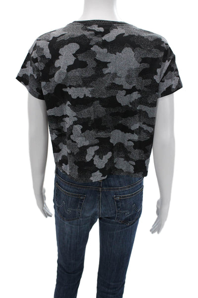 Lululemon Women Black Camouflage Cropped T-Shirt Crew Neck Short Sleeve Size 6