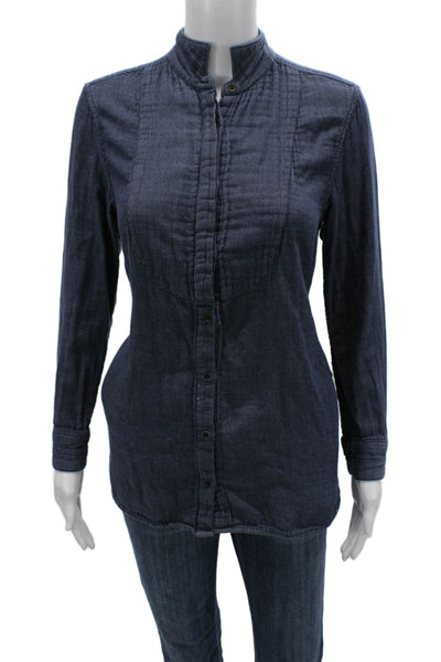 Rag & Bone Womens Tunic Button-Up Dark Blue Mock Neck Long Sleeve Size S