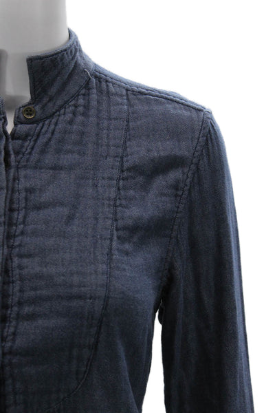 Rag & Bone Womens Tunic Button-Up Dark Blue Mock Neck Long Sleeve Size S