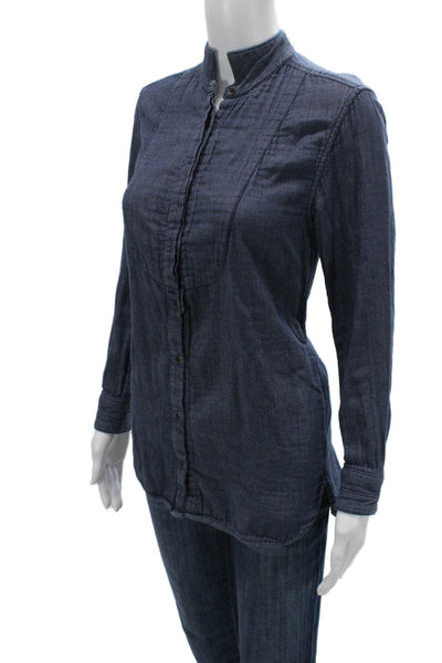 Rag & Bone Womens Tunic Button-Up Dark Blue Mock Neck Long Sleeve Size S