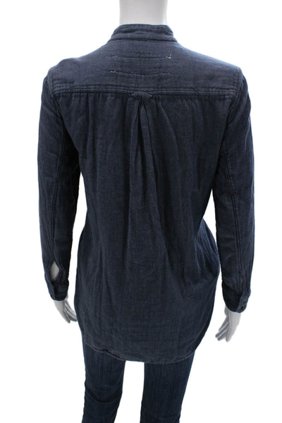 Rag & Bone Womens Tunic Button-Up Dark Blue Mock Neck Long Sleeve Size S