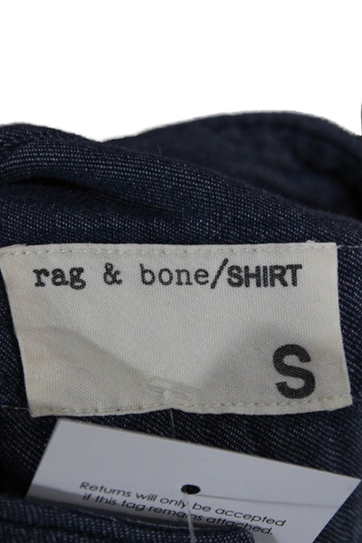 Rag & Bone Womens Tunic Button-Up Dark Blue Mock Neck Long Sleeve Size S