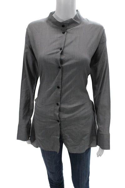 Moyuru Women Tunic Long Sleeve Striped High Neck Gray Cotton Size One