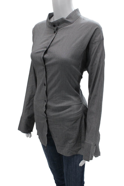 Moyuru Women Tunic Long Sleeve Striped High Neck Gray Cotton Size One