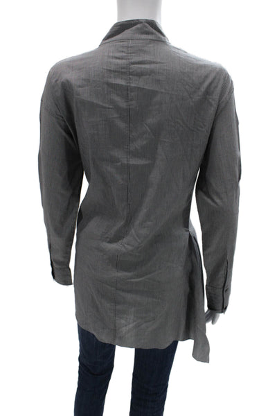 Moyuru Women Tunic Long Sleeve Striped High Neck Gray Cotton Size One