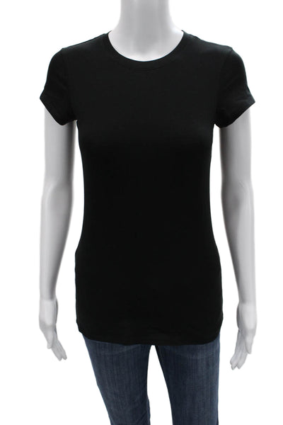 Vince Women Basic Black T-Shirt Crew Neck Short Sleeve Cotton Spandex Size S
