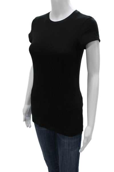 Vince Women Basic Black T-Shirt Crew Neck Short Sleeve Cotton Spandex Size S
