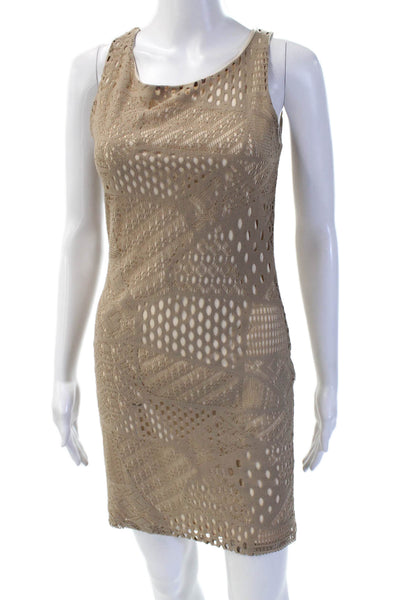 Double Zero Women Bodycon Mini Beige Dress Sleeveless Geometric Size S