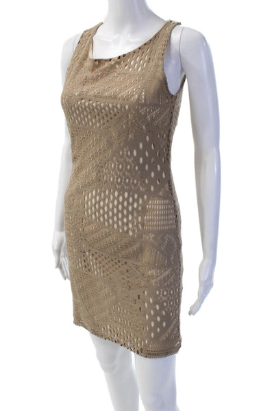 Double Zero Women Bodycon Mini Beige Dress Sleeveless Geometric Size S