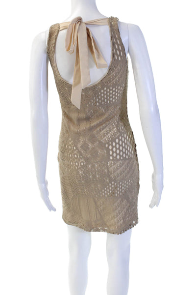 Double Zero Women Bodycon Mini Beige Dress Sleeveless Geometric Size S