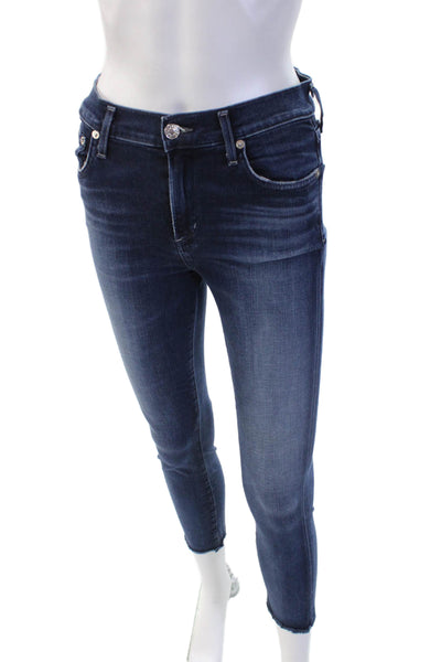 Agolde Womens Cropped Ankle Skinny Jeans Dark Blue Mid Rise Size 26