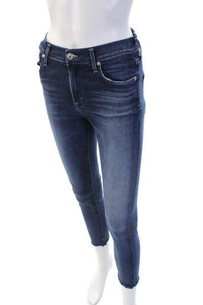 Agolde Womens Cropped Ankle Skinny Jeans Dark Blue Mid Rise Size 26