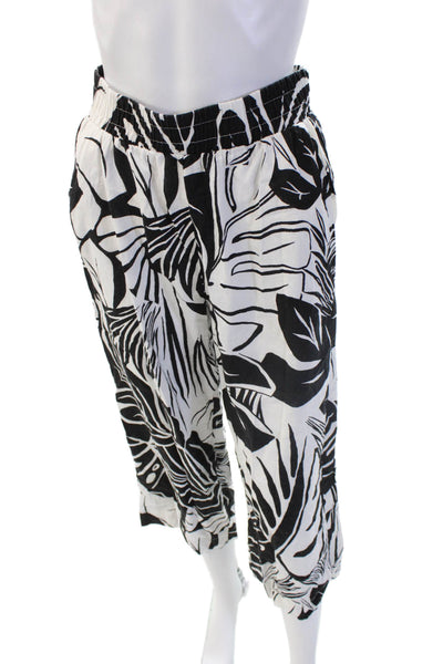 Panama Jack Women Cropped Floral Linen Rayon Pants Black Size S