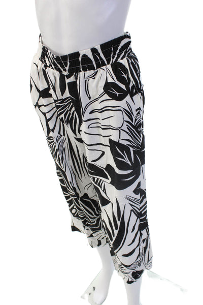 Panama Jack Women Cropped Floral Linen Rayon Pants Black Size S