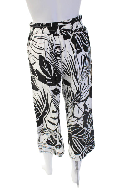 Panama Jack Women Cropped Floral Linen Rayon Pants Black Size S