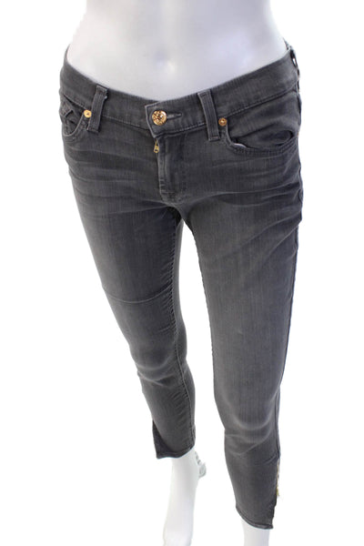 7 For All Mankind Women Dark Gray Ankle Skinny Jeans Mid Rise Size 27