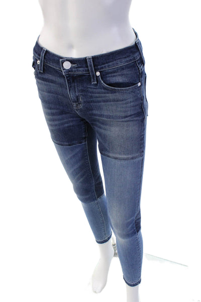 Hudson Womens Cropped Skinny Jeans Dark Blue Button Size 25
