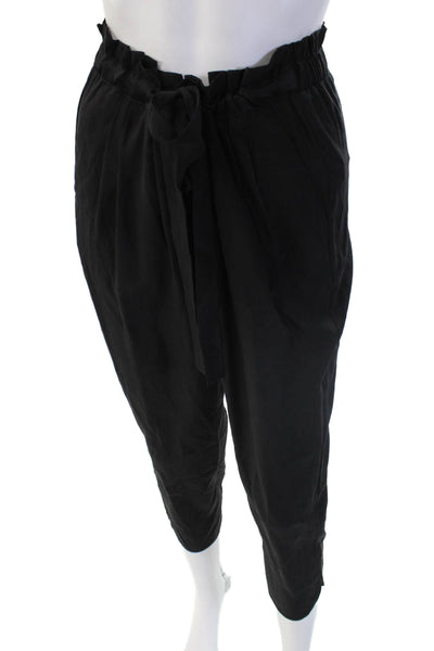 Ramy Brook Women Paperbag Ankle Petite Pants Black Wool Drawstring Size S