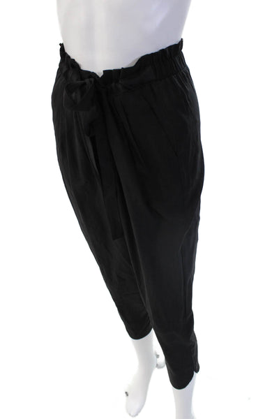 Ramy Brook Women Paperbag Ankle Petite Pants Black Wool Drawstring Size S