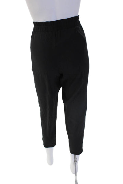 Ramy Brook Women Paperbag Ankle Petite Pants Black Wool Drawstring Size S
