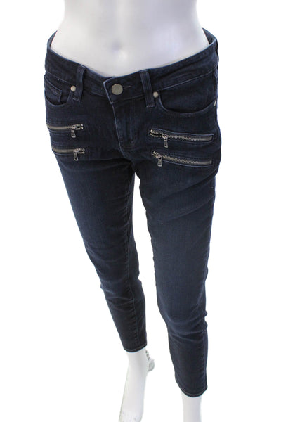 Paige Womens Skinny Ankle Jeans Dark Blue Mid Rise Button Size 27