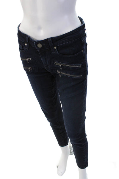 Paige Womens Skinny Ankle Jeans Dark Blue Mid Rise Button Size 27