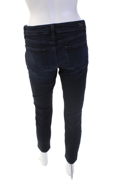 Paige Womens Skinny Ankle Jeans Dark Blue Mid Rise Button Size 27