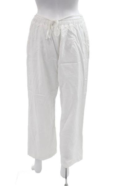 Almina Womens White Cropped Tencel Linen Pants Drawstring Beach Size M
