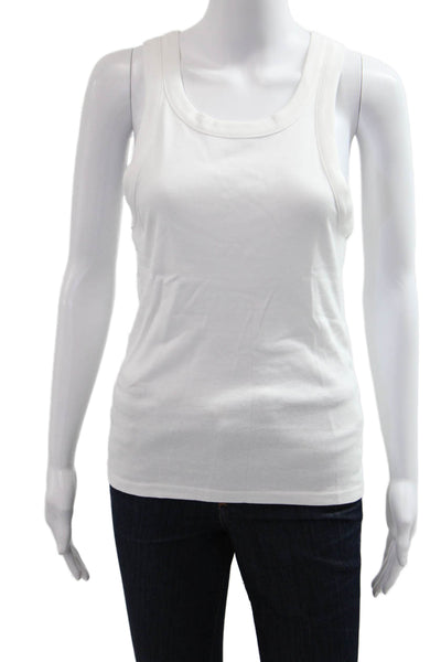 J Crew Women Basic White Cotton Tank Round Neck Solid Size M